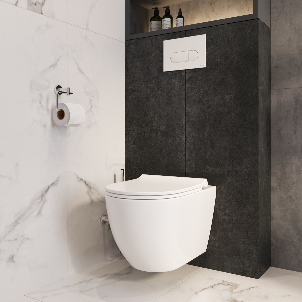 Инсталляция с унитазом VitrA Mia Round (Мия Раунд) 9873B003-7201 комплект 4 в 1 с сиденьем микролифт безободковый цвет клавиши глянцевый хром