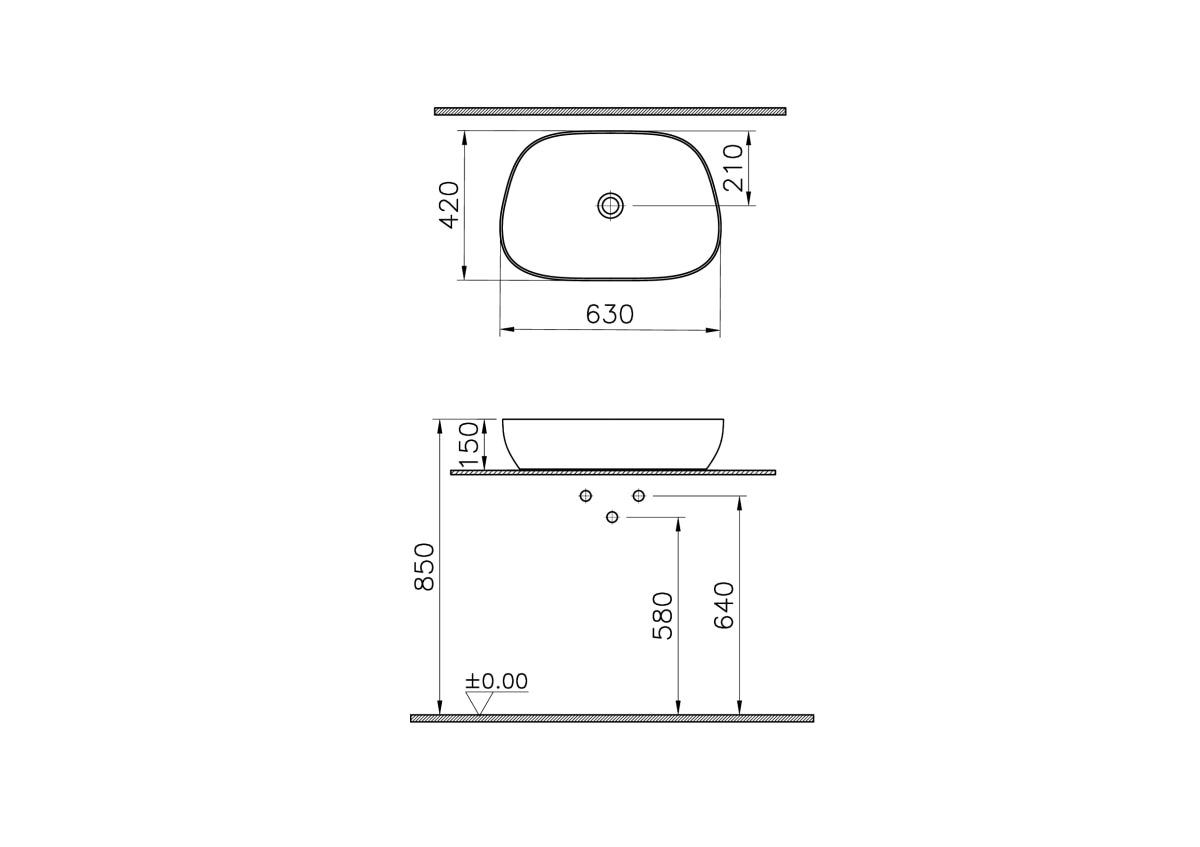 Раковина чаша VitrA Outline Recycled (Аутлайн Ресайклд) 7993B066-0016 63 x 42 см накладная матовая бежевая антибактериальное покрытие Hygiene (Хайджн)