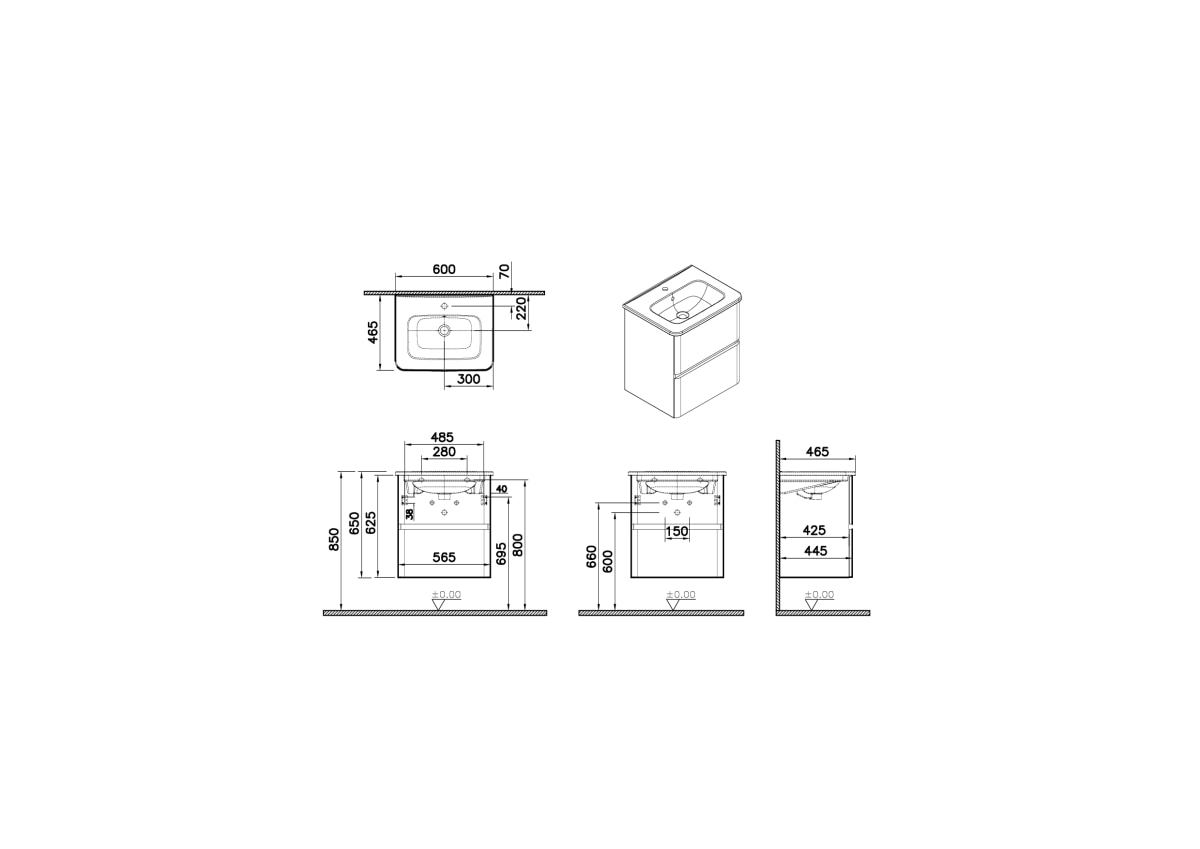 Тумба с раковиной для ванной VitrA Mia Plus Round (Мия Плюс Раунд) 69816 60 см глянцевая белая ДСП