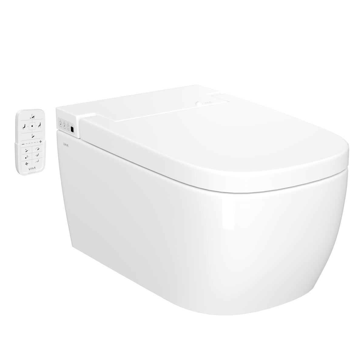 Умный унитаз VitrA V-Care (Ви-Кеар) 5674B003-6194 Comfort подвесной безободковый Rim-ex (Рим-экс) с автоматическим сиденьем и бидеткой белый санитарный фарфор антибактериальное покрытие Hygiene (Хайджн)