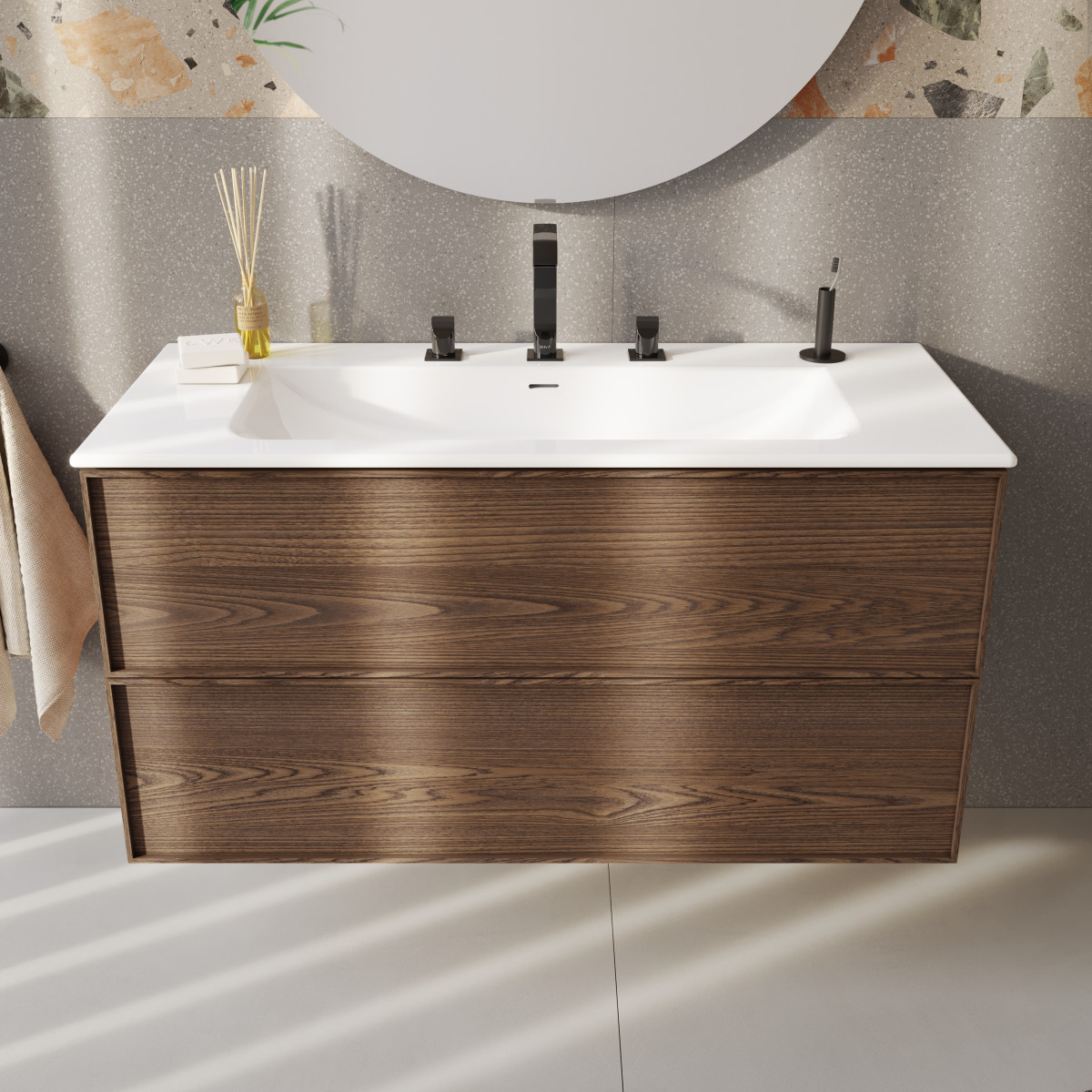 Тумба с раковиной для ванной VitrA Metropole (Метрополь) Edge (Метрополь Эдж) 67157 120 см грецкий орех МДФ