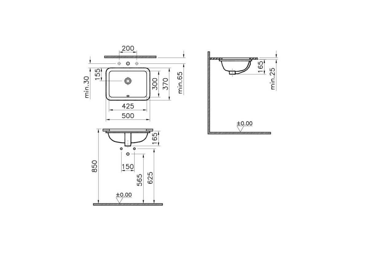 Встраиваемая снизу раковина VitrA S20 5474B003-0618 50 x 37 см прямоугольная белая антибактериальное покрытие Hygiene (Хайджн)