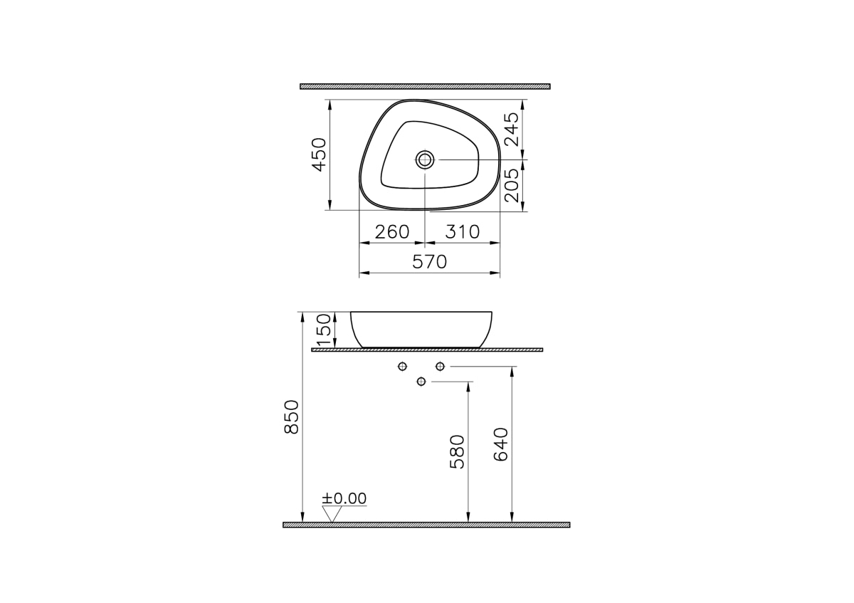 Раковина чаша VitrA Outline Recycled (Аутлайн Ресайклд) 7991B066-0016 57 x 45 см накладная матовая бежевая антибактериальное покрытие Hygiene (Хайджн)