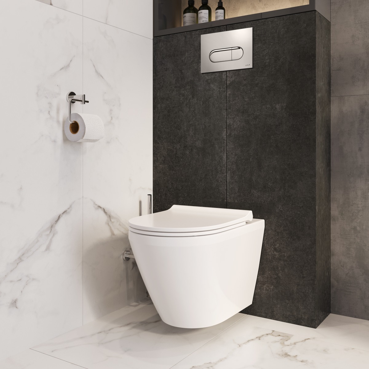 Инсталляция с унитазом VitrA Integra Round (Интегра Раунд) 9856B003-7205 комплект 4 в 1 с сиденьем микролифт безободковый цвет клавиши глянцевый хром