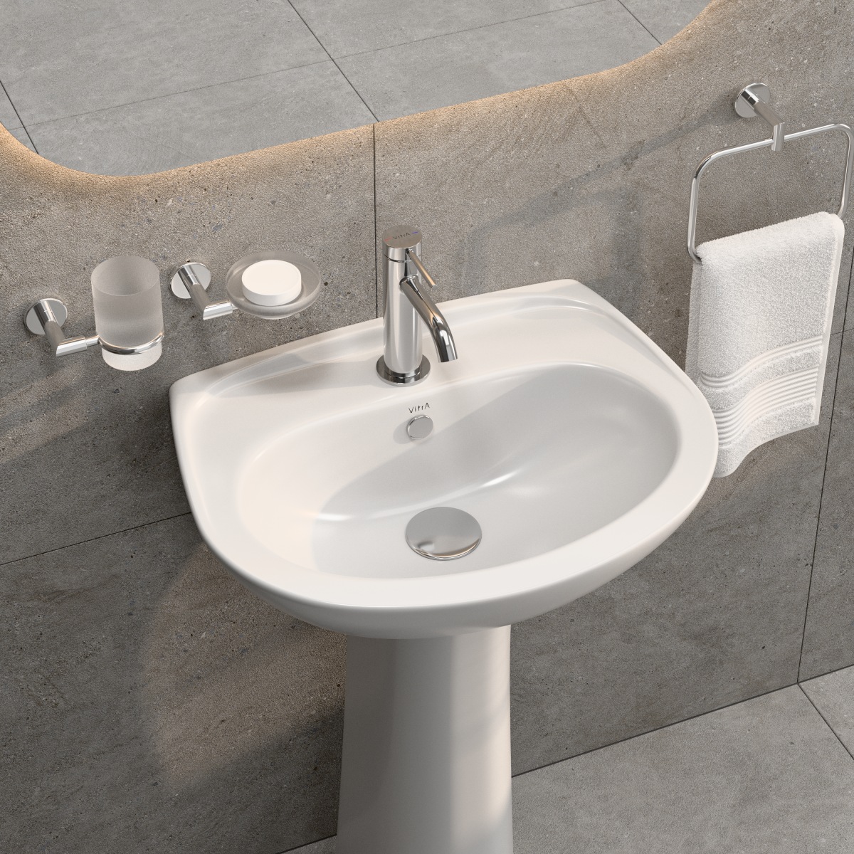 Раковина накладная VitrA Normus (Нормус) 55 см в комплекте с пьедесталом 9600B003-7650 55 x 42 см белая антибактериальное покрытие Hygiene (Хайджн)