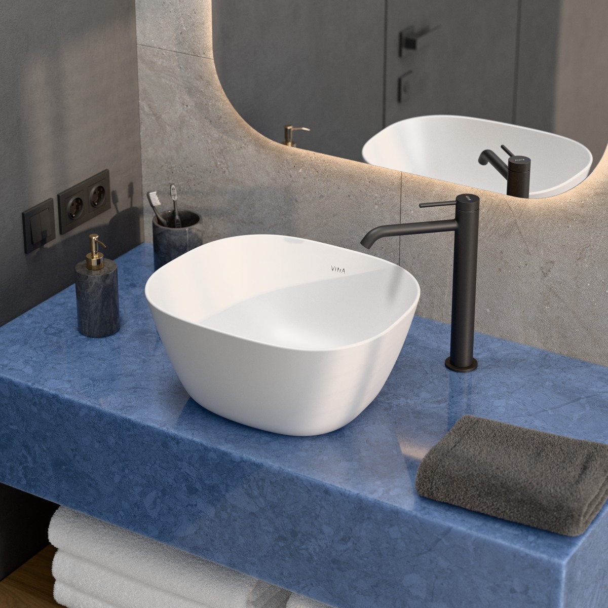 Раковина чаша VitrA Plural (Плюрал) 7811B401-0016 45 x 38 см накладная матовая белая антибактериальное покрытие Hygiene + Clean (Хайджн + Клин)