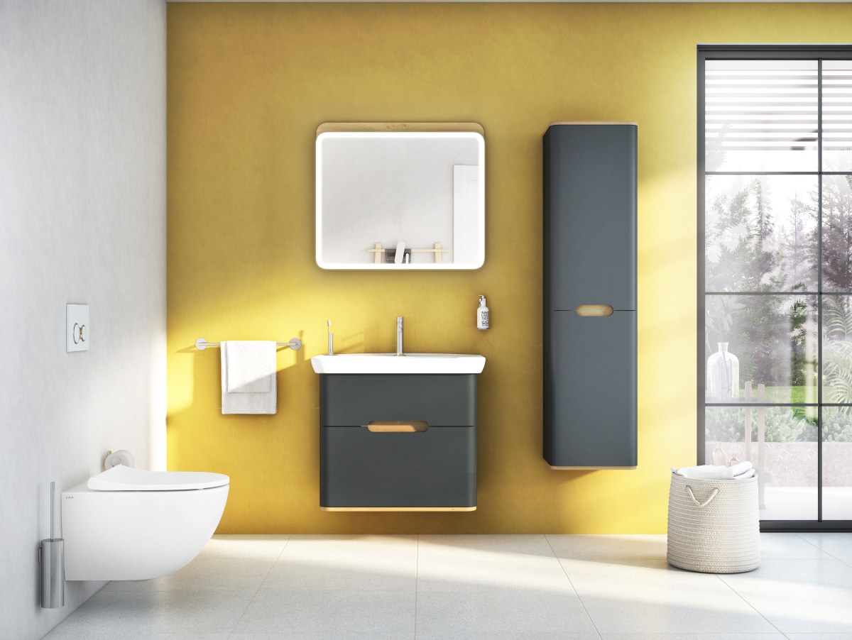 Шкаф пенал в ванную VitrA Sento (Сенто) 60856 40 см с корзиной для белья матовый антрацит МДФ