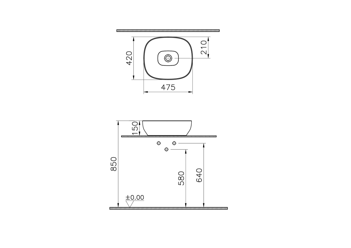 Раковина чаша VitrA Outline Recycled (Аутлайн Ресайклд) 7994B066-0016 48 x 42 см накладная матовая бежевая антибактериальное покрытие Hygiene (Хайджн)