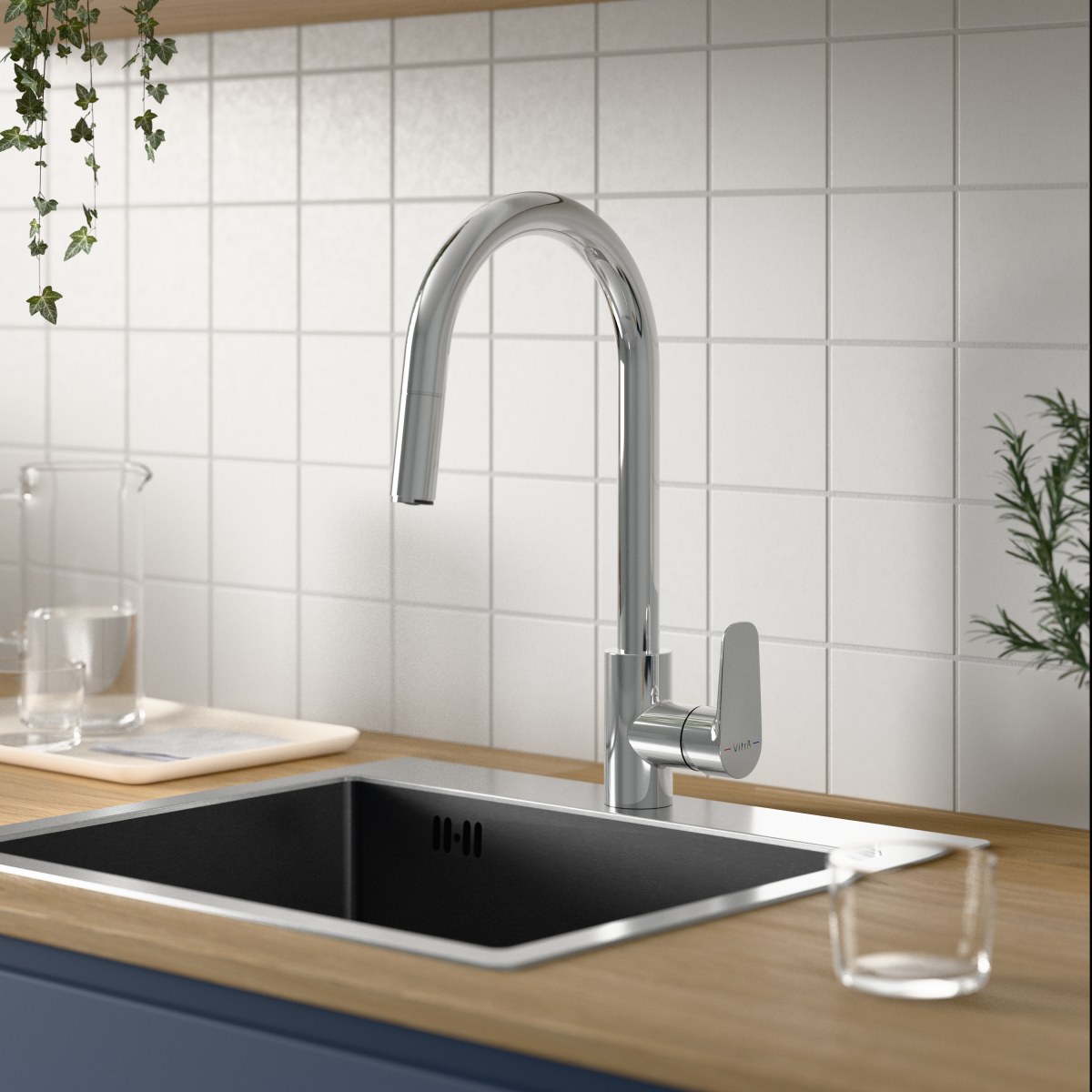 Смеситель для кухни VitrA Flow Soft (Флоу Софт) A43445EXP с поворотным изливом однорычажный хром латунь