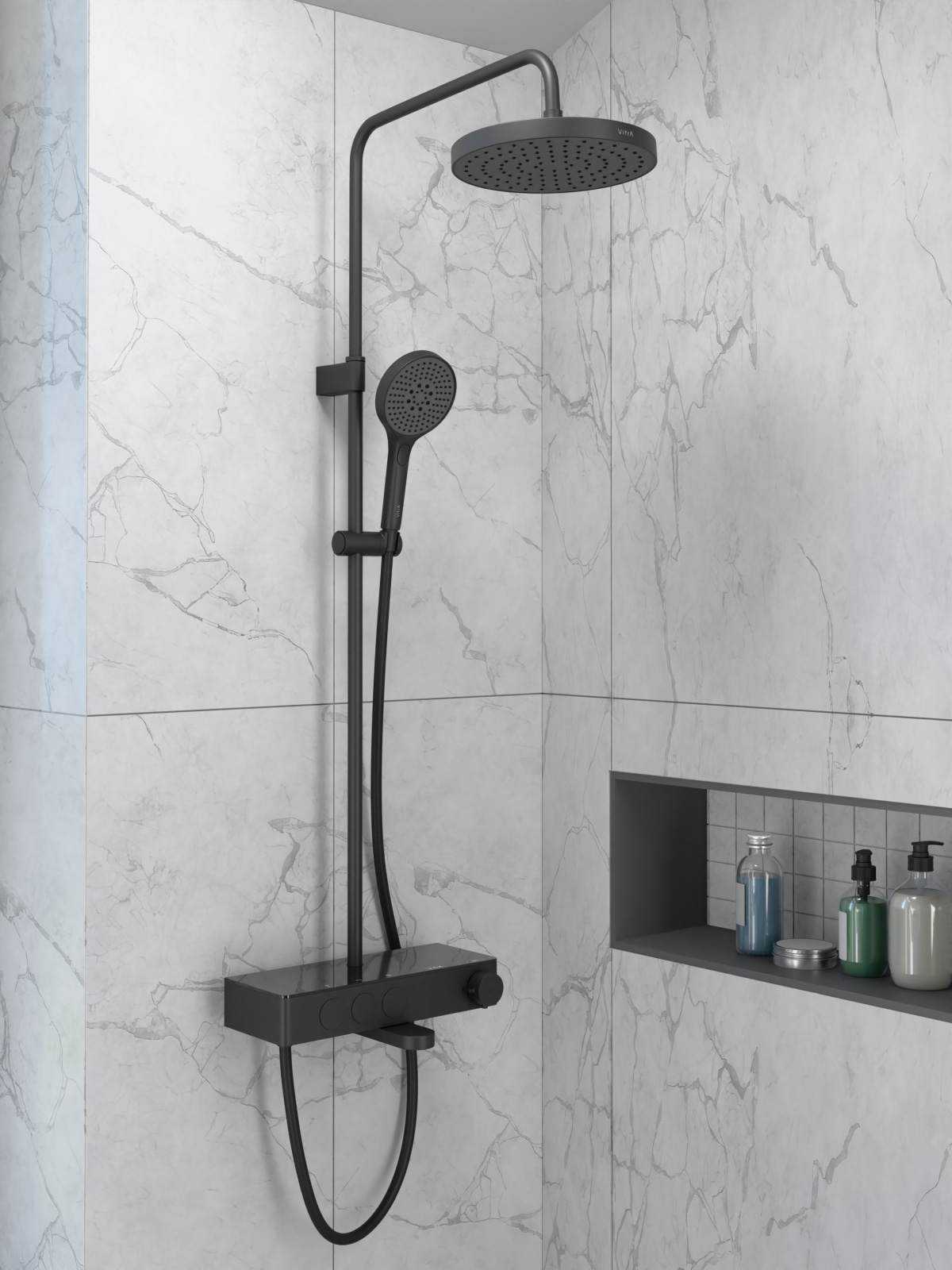 Душевая система VitrA Core Round (Кор Раунд) A4730936EXP с термостатическим смесителем и ручным душем матовая черная