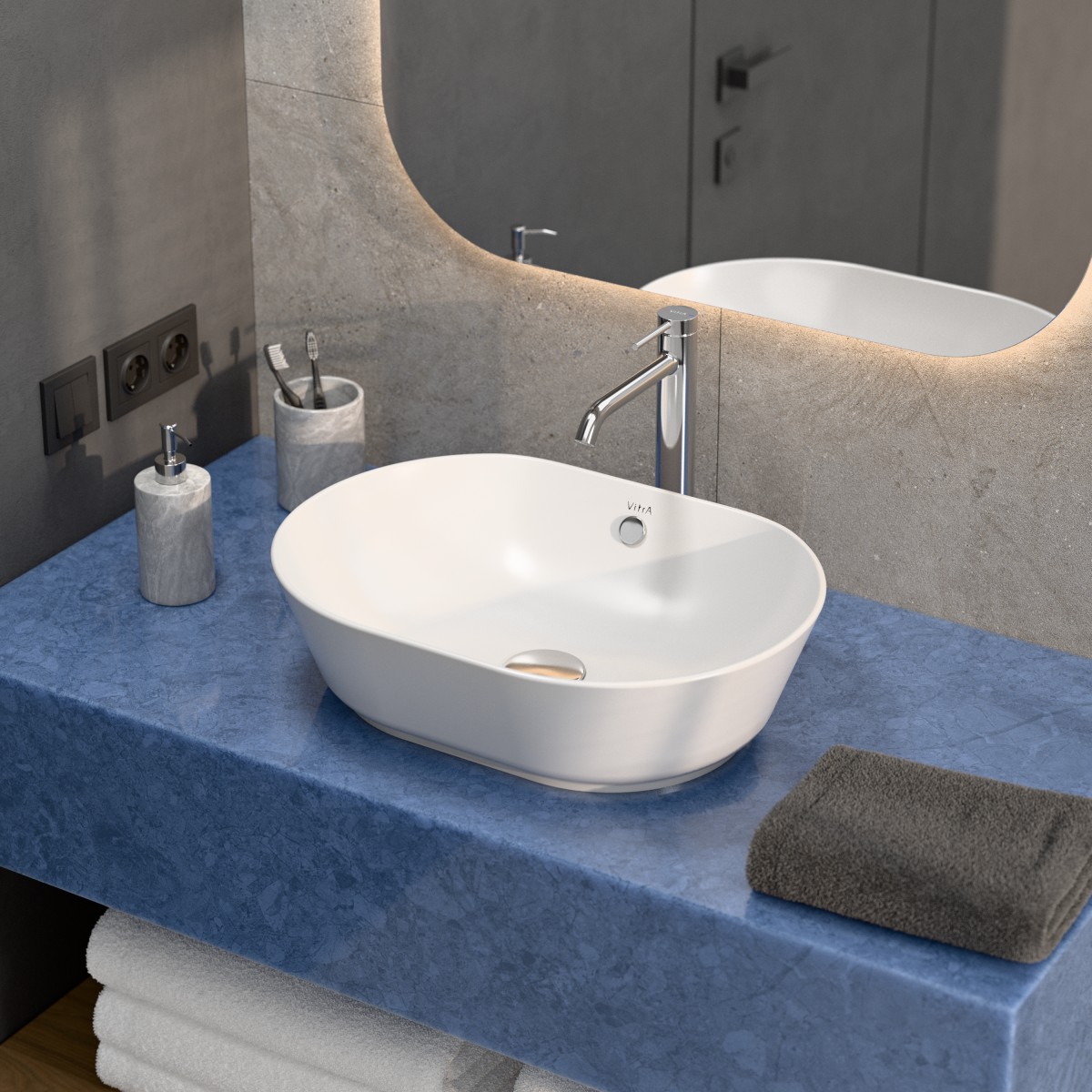 Раковина чаша VitrA Geo (Гео) 7427B003-0012 55 x 40 см накладная белая антибактериальное покрытие Hygiene (Хайджн)