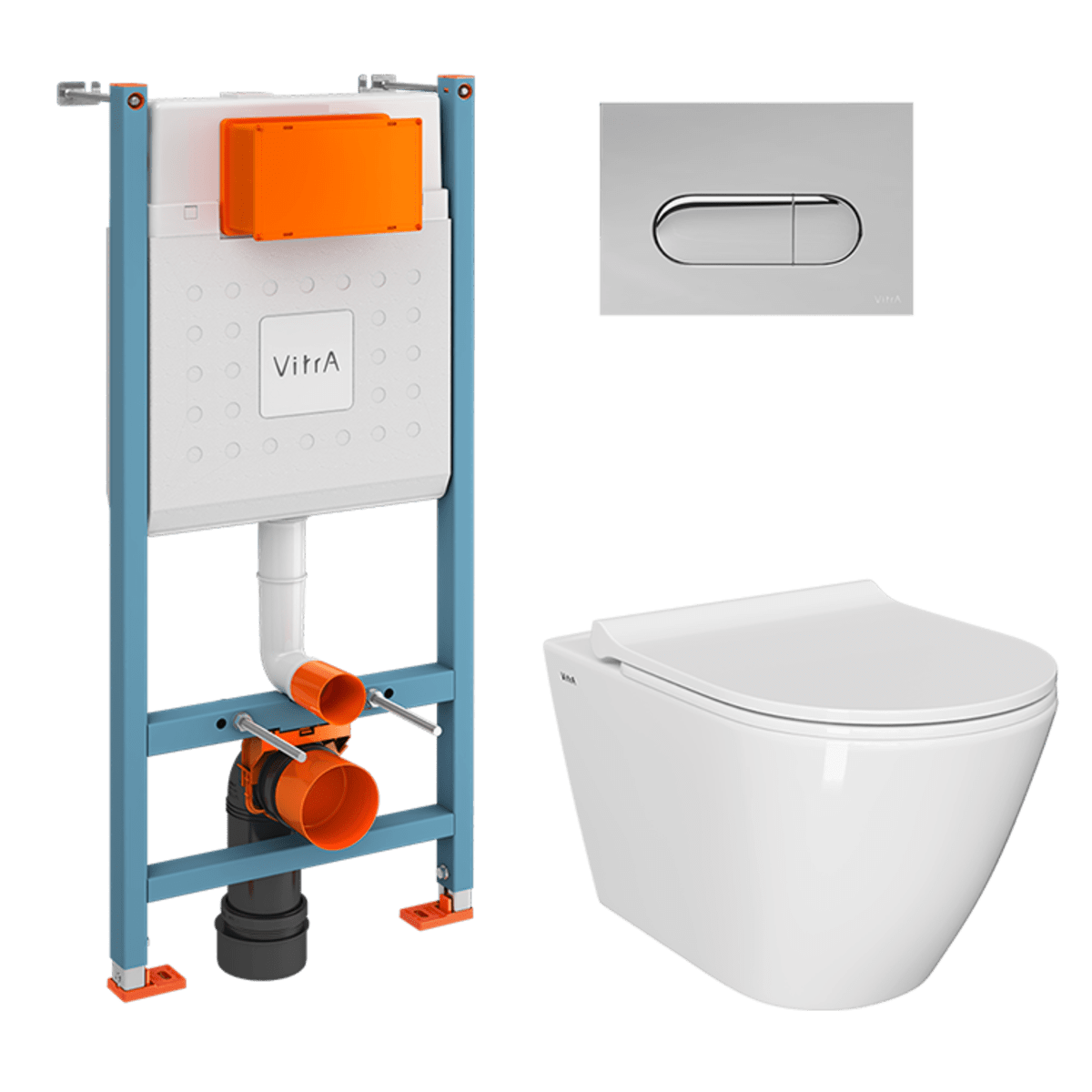 Инсталляция с унитазом VitrA Sanibelle (Санибель) 9878B003-7200 комплект 4 в 1 с сиденьем микролифт безободковый цвет клавиши глянцевый хром