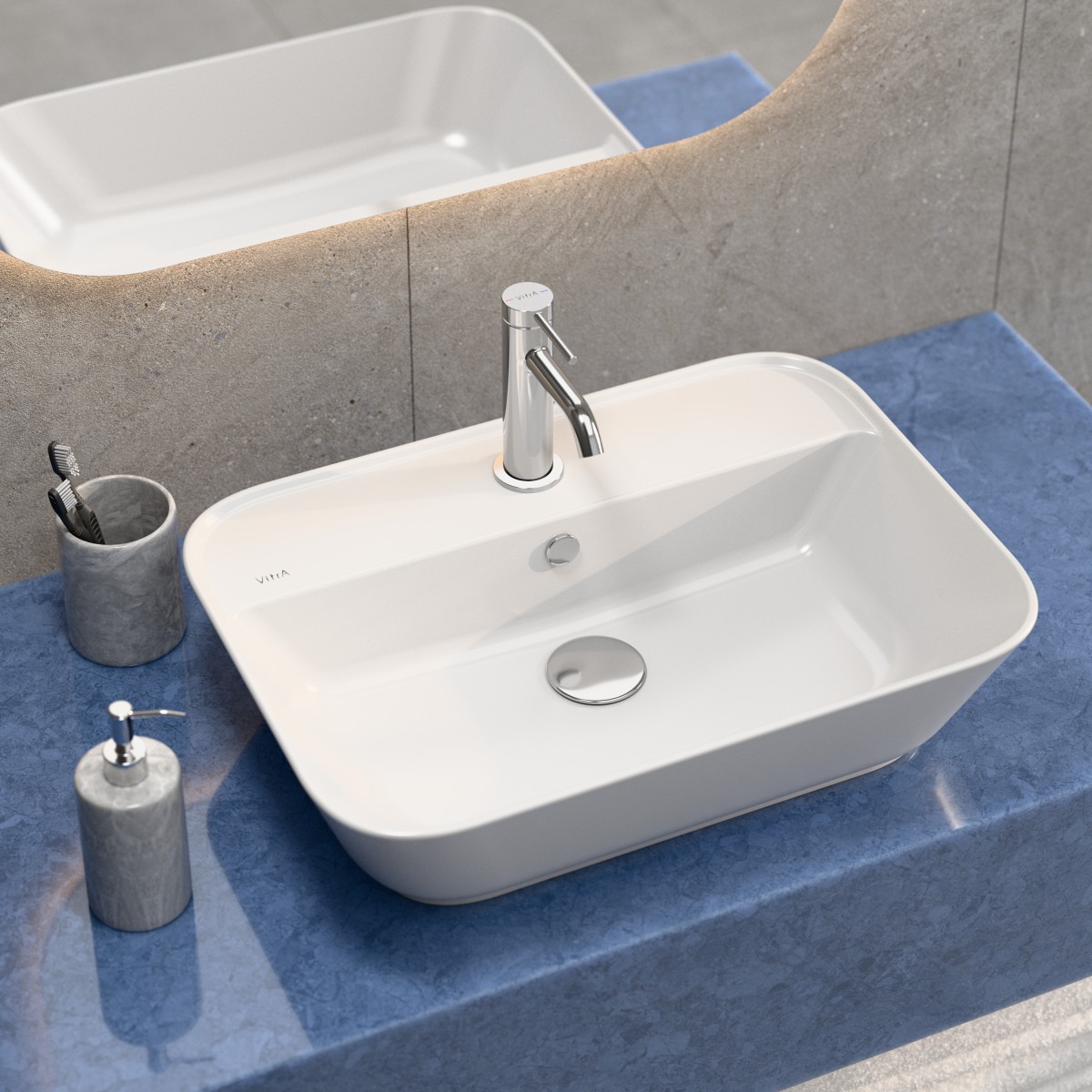 Раковина чаша VitrA Geo (Гео) 7426B003-0001 60 x 43 см накладная белая антибактериальное покрытие Hygiene (Хайджн)