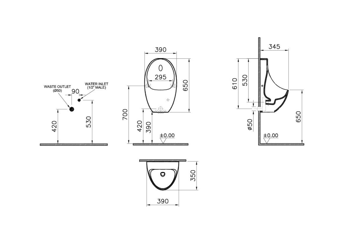 Писсуар VitrA Arkitekt Urinal (Аркитект Уринал) 5999B003-5555 настенный белый с сенсором антибактериальное покрытие Hygiene (Хайджн)