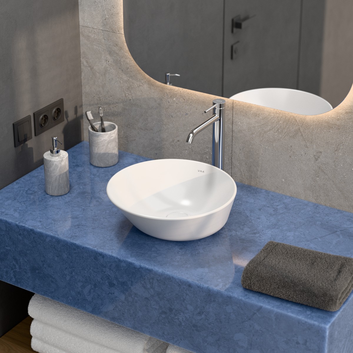 Раковина чаша VitrA Geo (Гео) 7421B003-0016 38 x 38 см накладная белая антибактериальное покрытие Hygiene (Хайджн)