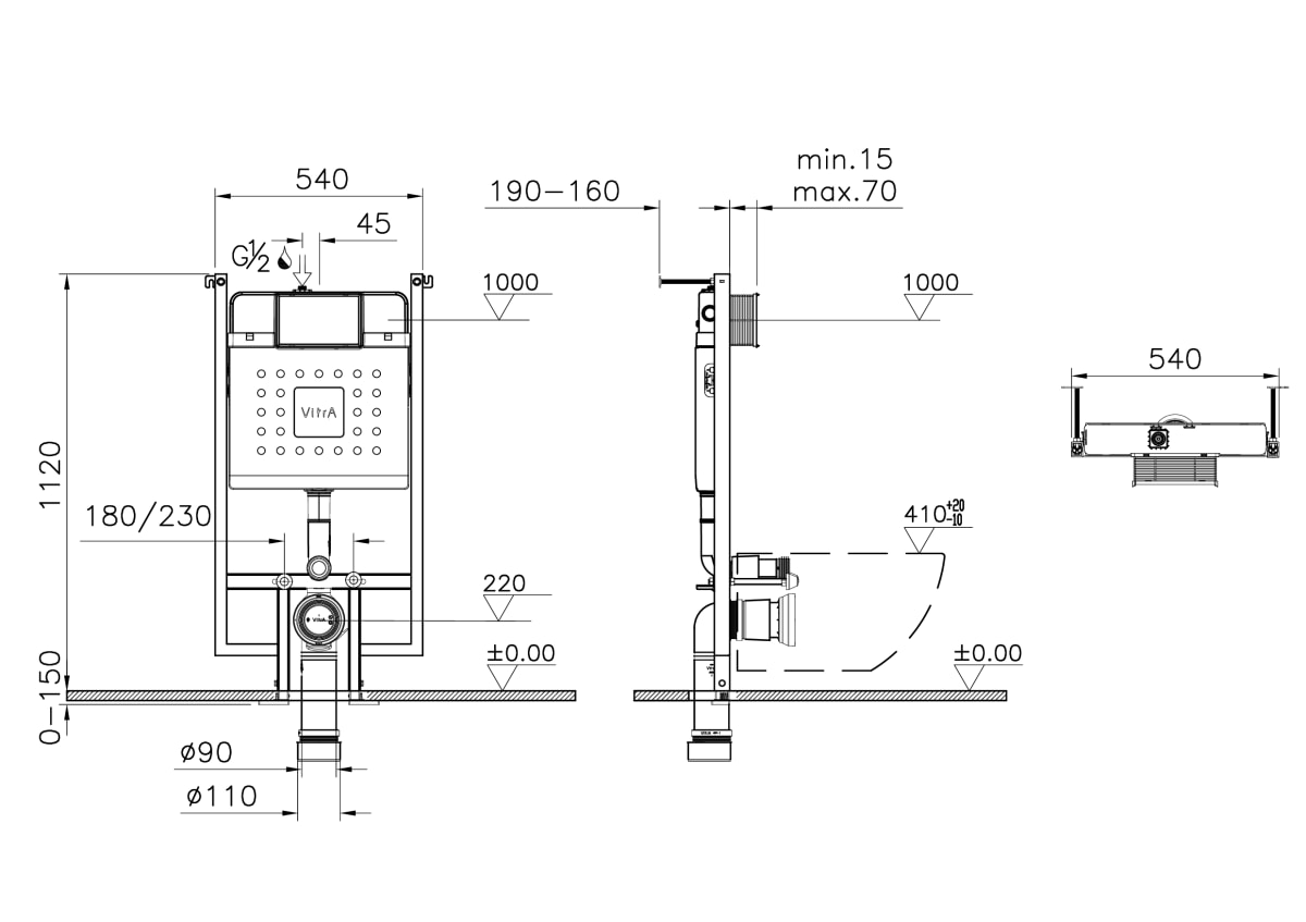 Инсталляция для унитаза VitrA V-Fix Core (Ви-Фикс Кор) 800-1875 с кнопкой глянцевой хром
