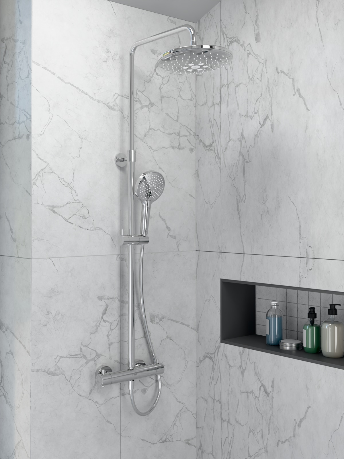 Душевая система VitrA Aquaheat (Аквахит) A47205EXP, с термостатическим смесителем и ручным душем, хром, латунь