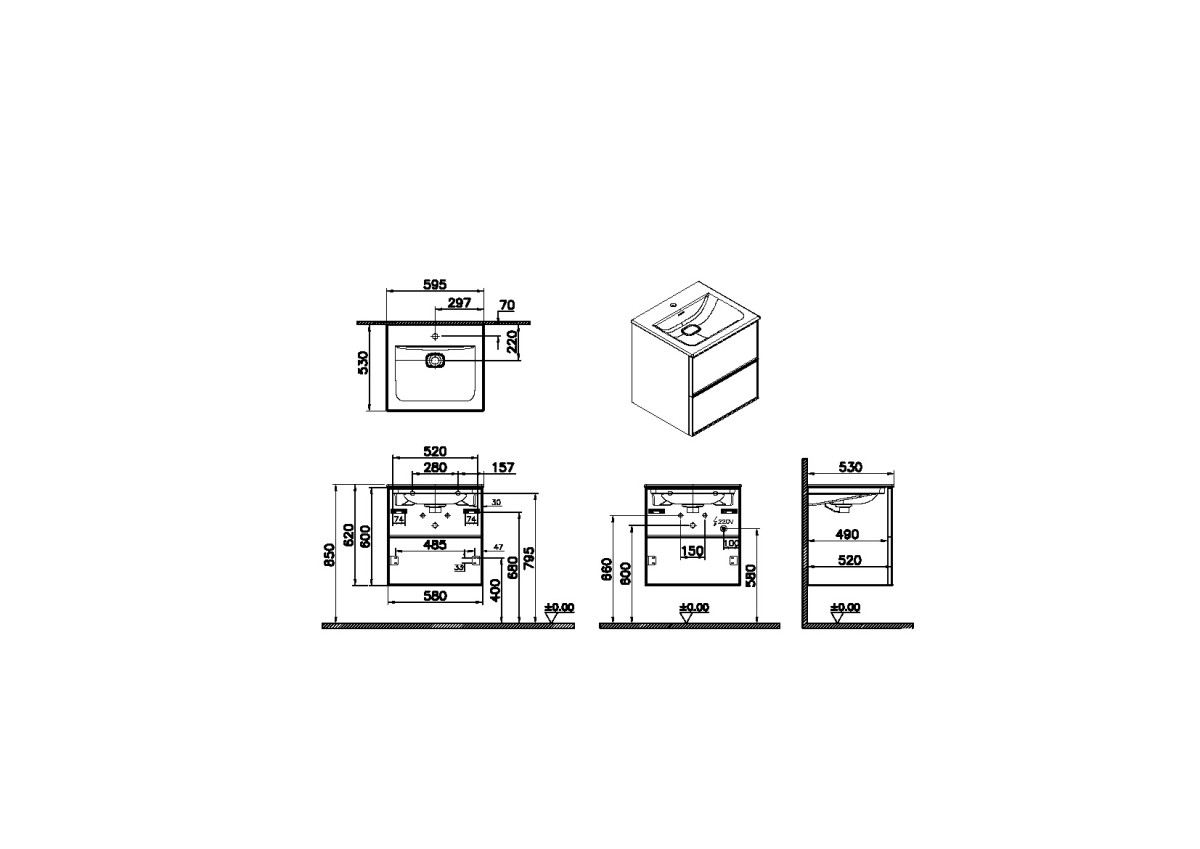 Тумба с раковиной для ванной VitrA Metropole (Метрополь) Edge (Метрополь Эдж) 67154 60 см грецкий орех МДФ