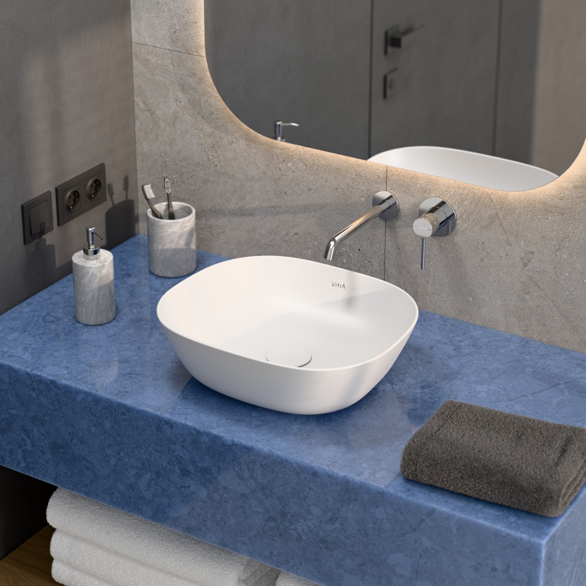 Раковина чаша VitrA Plural (Плюрал) 7810B401-0016 45 x 38 см накладная матовая белая антибактериальное покрытие Hygiene + Clean (Хайджн + Клин)