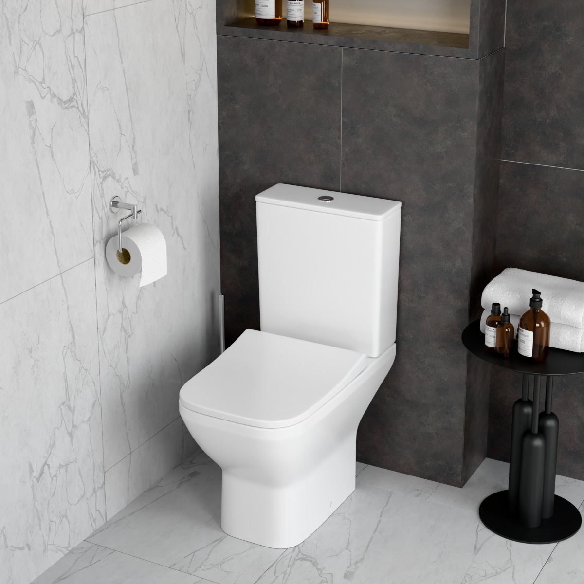 Унитаз-компакт напольный VitrA Integra Square (Интегра Скуэр) 9833B003-7205, с сиденьем микролифт, белый, санитарный фарфор, антибактериальное покрытие Hygiene (Хайджн)