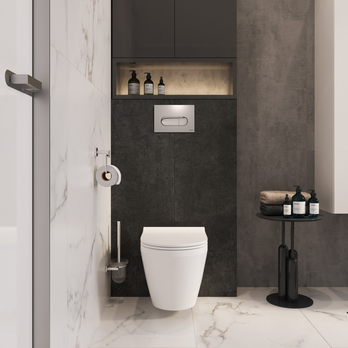 Инсталляция с унитазом VitrA Integra Round (Интегра Раунд) 9004B003-7202 комплект 4 в 1 с сиденьем микролифт безободковый цвет клавиши матовый хром