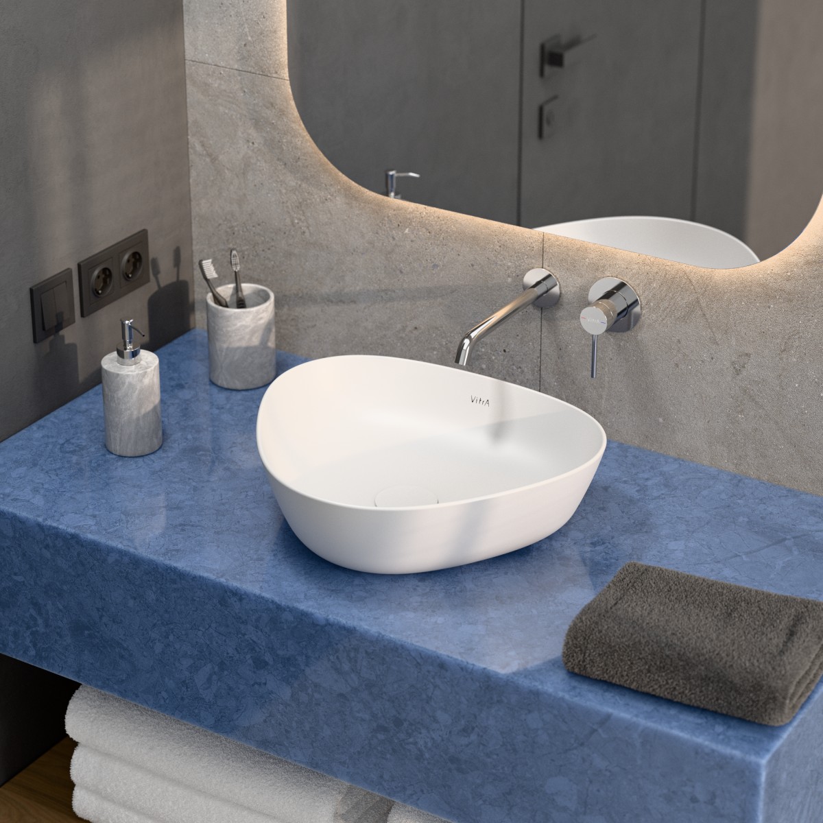 Раковина чаша VitrA Plural (Плюрал) 7812B401-0016 47 x 40 см накладная матовая белая антибактериальное покрытие Hygiene + Clean (Хайджн + Клин)