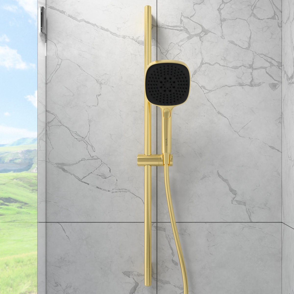 Душевая стойка VitrA Core Square (Кор Скуэр) A4591725EXP с ручным душем без смесителя брашированное золото