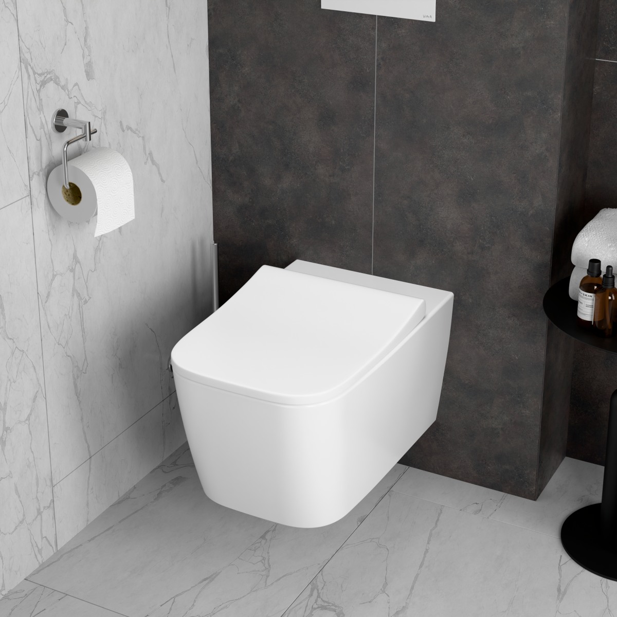 Подвесной унитаз VitrA Metropole Square (Метрополь Сквэр) 7906B003-6430 безободковый QuantumFlush (Квантум Флаш) с сиденьем микролифт белый санитарный фарфор