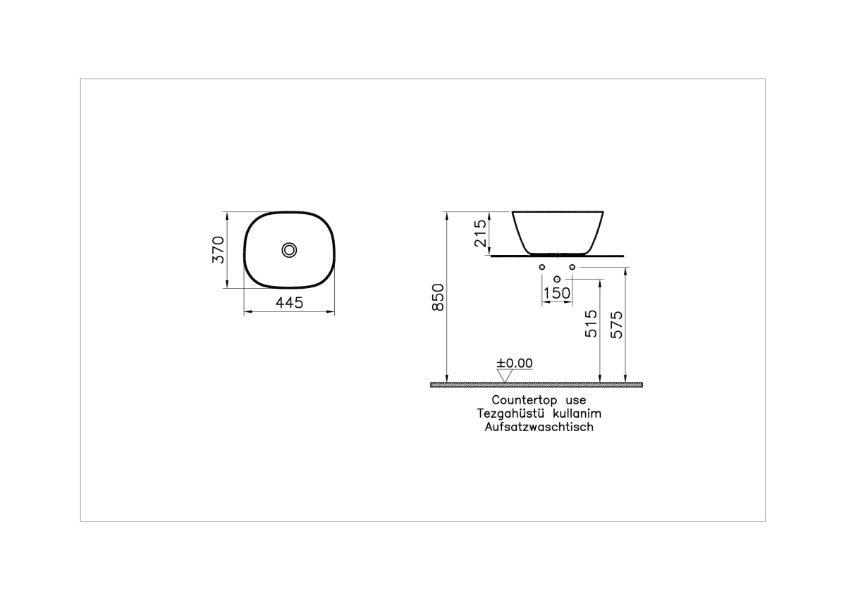 Раковина чаша VitrA Plural (Плюрал) 7811B483-0016 45 x 38 см накладная матовая черная антибактериальное покрытие Hygiene + Clean (Хайджн + Клин)