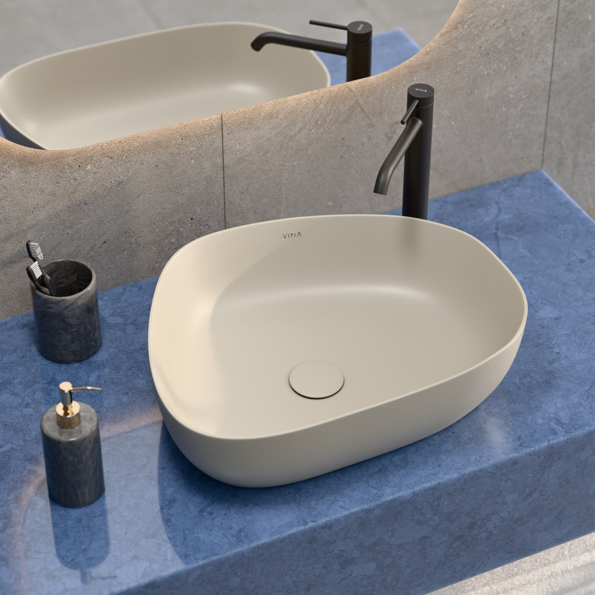 Раковина чаша VitrA Outline Recycled (Аутлайн Ресайклд) 7991B066-0016, 57 x 45 см, накладная матовая бежевая, антибактериальное покрытие Hygiene (Хайджн)