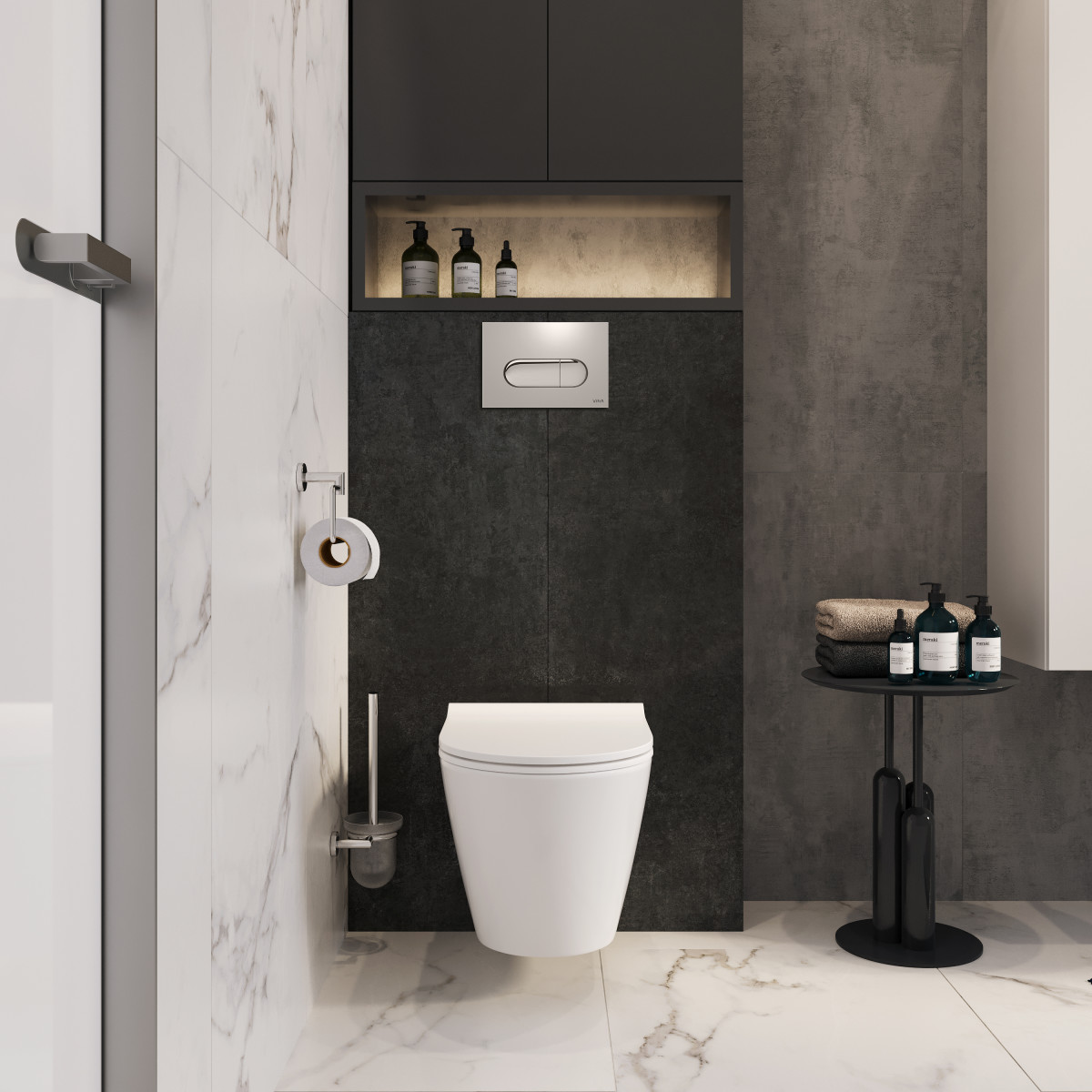 Инсталляция с унитазом VitrA Sanibelle (Санибель) 9878B003-7200 комплект 4 в 1 с сиденьем микролифт безободковый цвет клавиши глянцевый хром