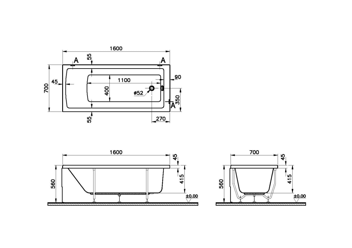 Ванна VitrA Neon (Неон) 52520001000 160 x 70 см акриловая прямоугольная белая