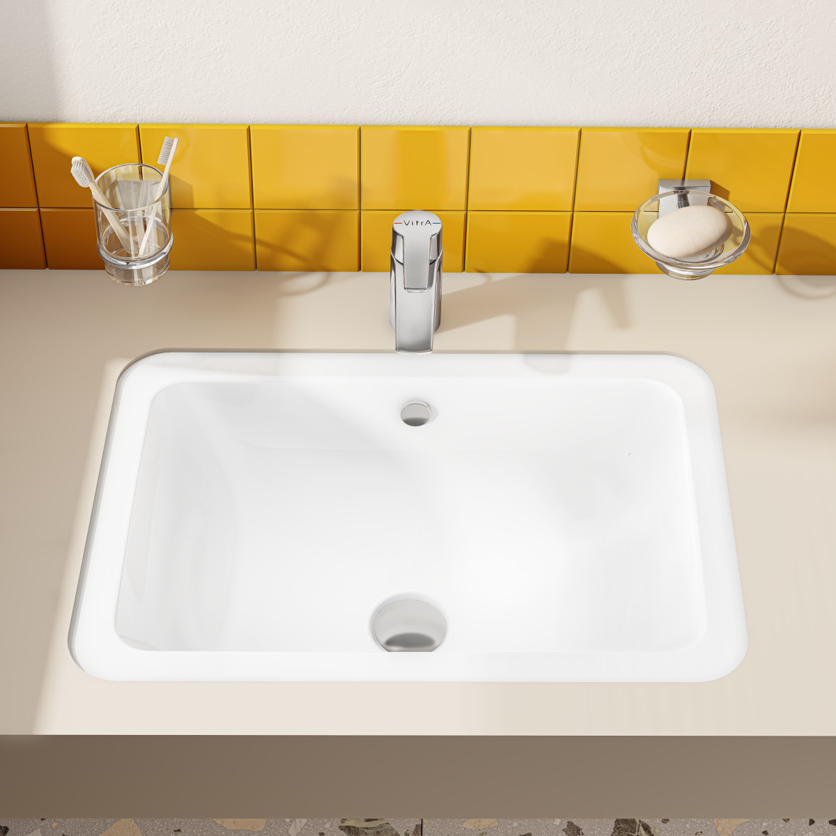 Встраиваемая снизу раковина VitrA S20 7475B003-0618 55 x 37 см прямоугольная белая антибактериальное покрытие Hygiene (Хайджн)