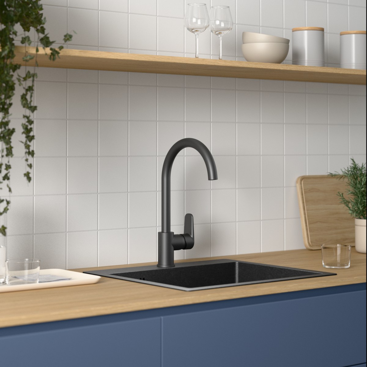 Смеситель для кухни VitrA Flow Soft (Флоу Софт) A4341936EXP с поворотным изливом однорычажный матовый черный латунь