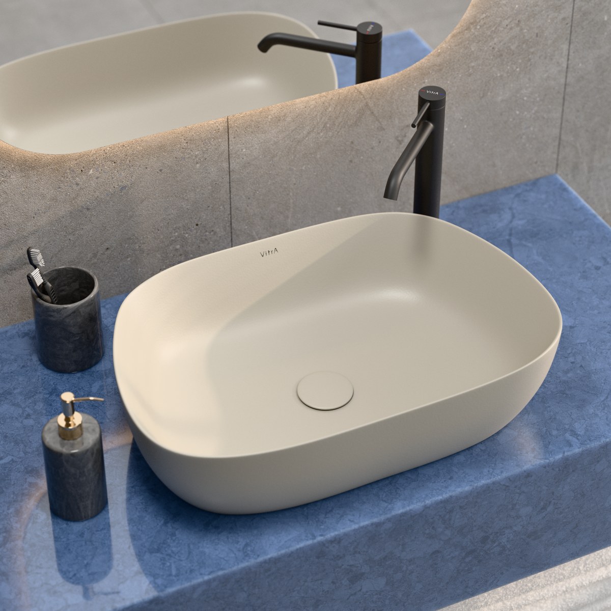 Раковина чаша VitrA Outline Recycled (Аутлайн Ресайклд) 7993B066-0016 63 x 42 см накладная матовая бежевая антибактериальное покрытие Hygiene (Хайджн)