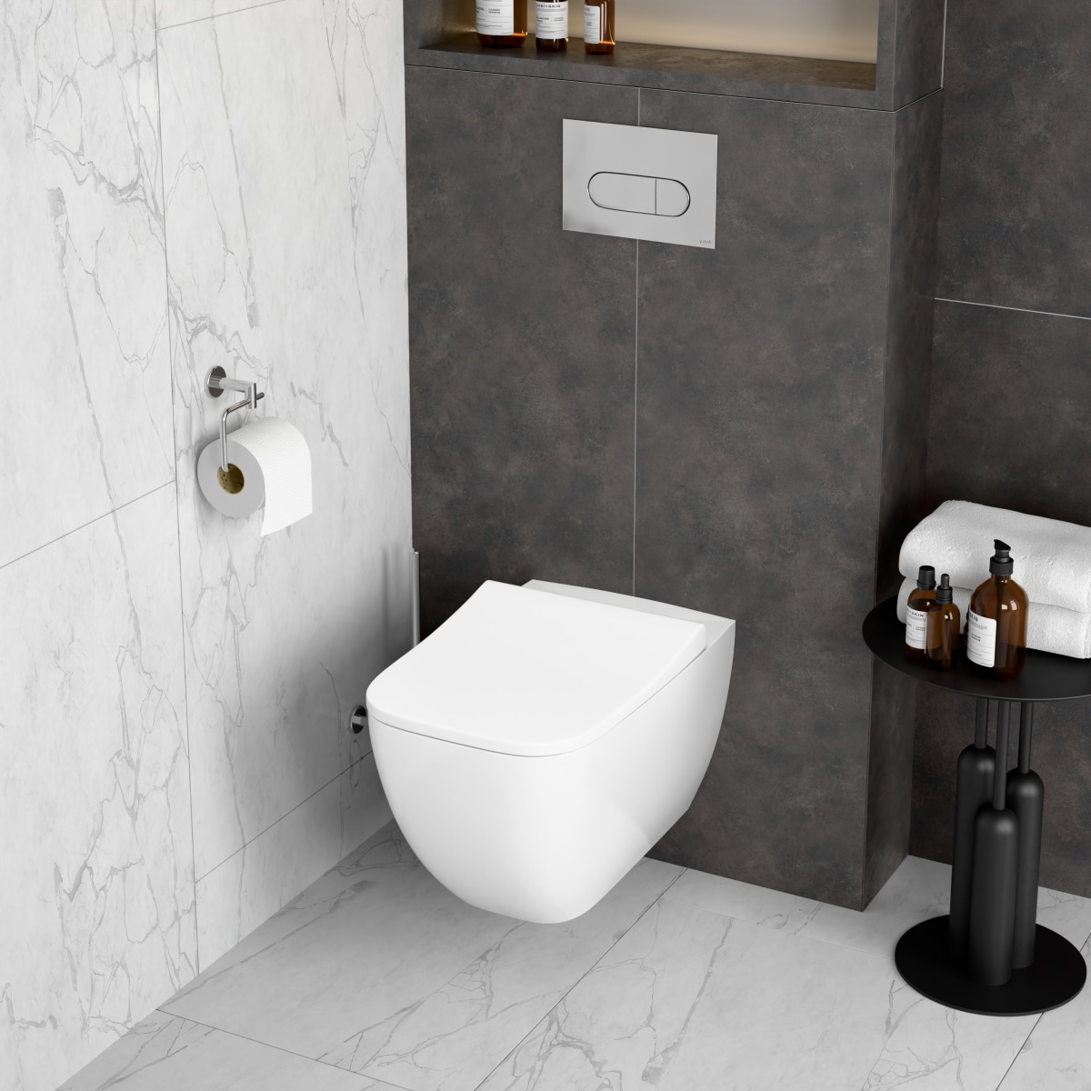 Инсталляция с унитазом VitrA Shift (Шифт) 9855B003-7206 комплект 4 в 1 с сиденьем микролифт безободковый Rim-ex (Рим-экс) цвет клавиши хром