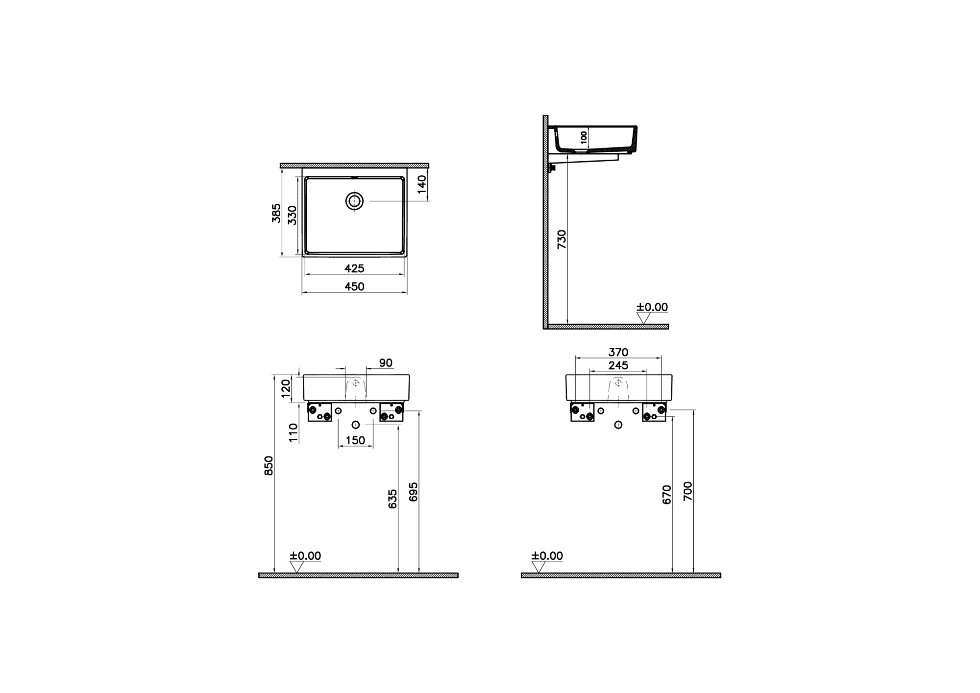 Раковина-чаша ArchiPlan, прямоугольная  45 см, цвет белый